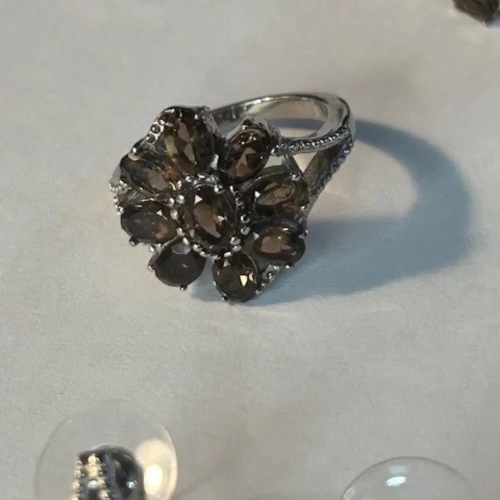 Brazilian Smoky Quartz Jewelry Set Daisy Flower Design Stainless Steel Brown OS - Picture 2 of 9